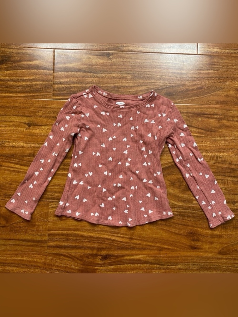 3/$25 Old Navy Toddler Mauve Hearts Thermal Long Sleeve Cotton Top Size 5T Girly